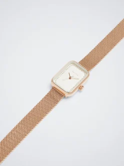 PARFOIS Flache Schuhe|Ballerina>Uhr Aus Stahl Mit Rechteckiger H&uuml;lle Ros&eacute;gold