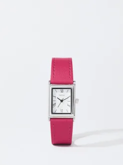 PARFOIS Mehrzwecktaschen|Etuis und Kulturbeutel>Uhr Aus Stahl Mit Rechteckiger H&uuml;lle Fuchsia