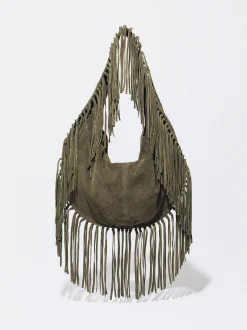 PARFOIS Umhängetaschen|Handtaschen>Umh&auml;ngetasche Aus Leder Mit Fransen Khaki