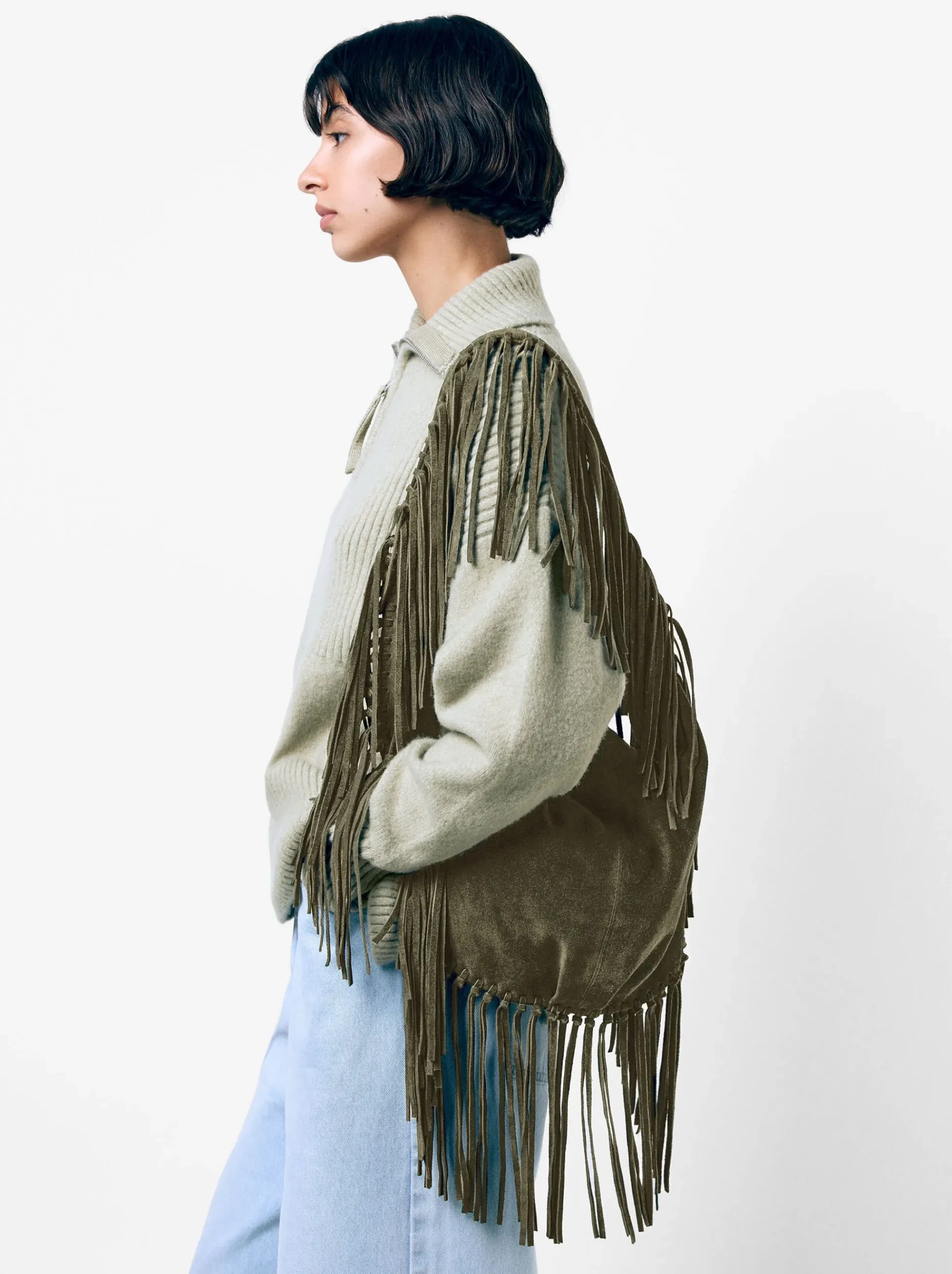 PARFOIS Umhängetaschen|Handtaschen>Umhängetasche Aus Leder Mit Fransen Khaki