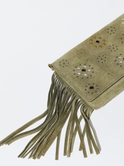 PARFOIS Ponchos und Kimonos>Umh&auml;ngetasche Aus Leder Mit Fransen Gr&uuml;n