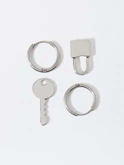 PARFOIS Basics|Hosen>Vorh&auml;ngeschloss-Ohrringe Mit Schl&uuml;ssel Silber