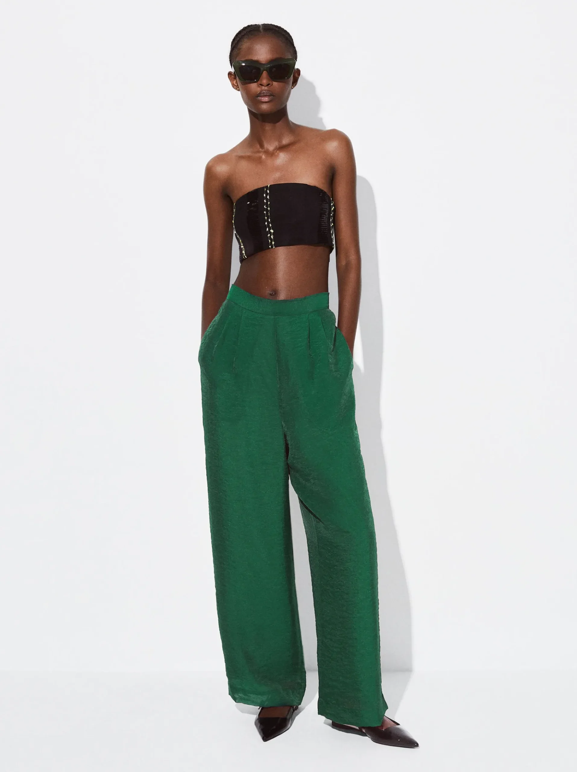 PARFOIS Schultertaschen>Wide Leg-Hose Mit Glänzendem Stoff Grün